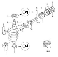 Коленвал, поршни и шатуны 4-Х ТАКТНОГО ПЛМ MERCURY 20 Серийный номер от 0R235168 и выше