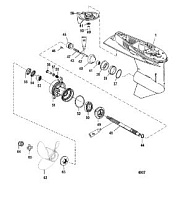 Корпус коробки передач, карданный вал - 1.64:1 передаточное число 2-Х ТАКТНОГО ПЛМ MERCURY 55 Серийный номер от 0P325500 и выше